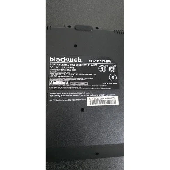 Blackweb SDVD1183-BW Portable Blu-ray Disc/DVD 11.4" Player | *Device Only* EUC - Picture 8 of 10